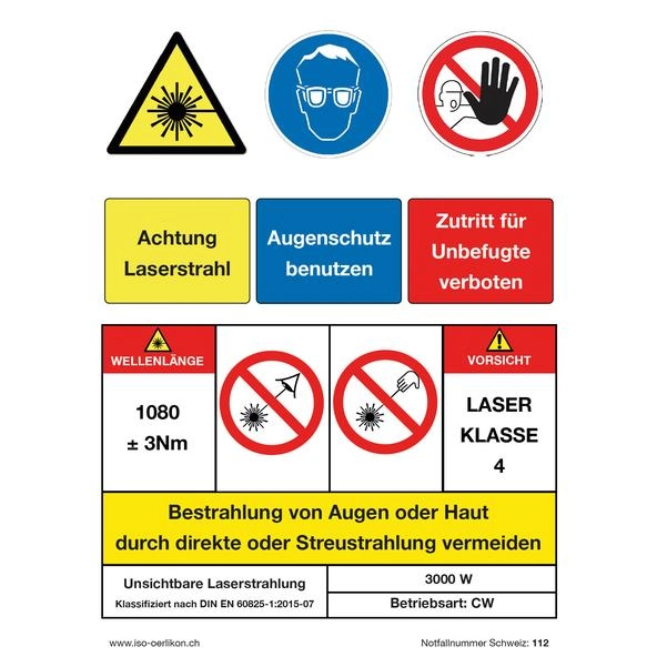 3 in Einem - Warnaufschrift, Kleber,  zum Schutz vor Laser Strahl