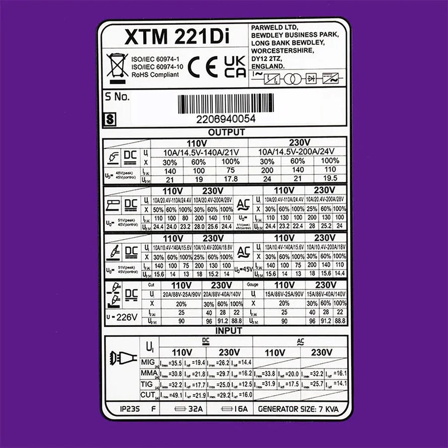 MIG/MAG Schweissinverter, Parweld XTM 221 Di / 5 in 1 !